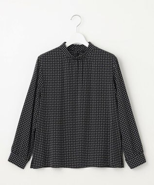 J.PRESS LADIES 【洗える】ポリエステルスエード変形ドットプリント ブラウス ネイビー系5