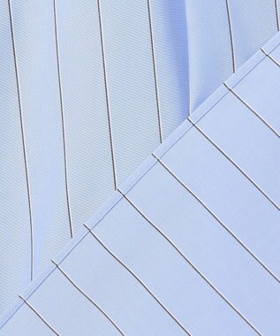 UNFILO L バンドカラー タックブラウス ブルーストライプ