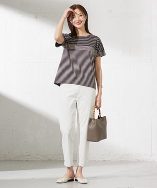 J.PRESS LADIES L パネルボーダー ドルマンスリーブ カットソー グレー系1