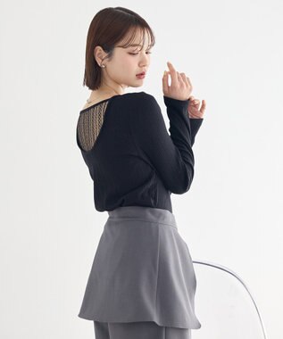 earth music&ecology ランダムチェーンリブバックレースプルオーバー Black