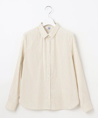 J.PRESS LADIES L 【洗える】BEZ ドビーストライプ シャツカラー ブラウス イエロー×グレーストライプ系