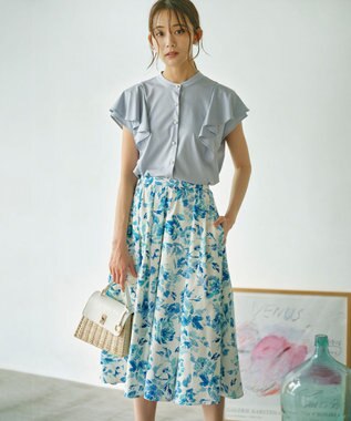 組曲 S スプレーローズプリント フレアスカート ブルーグラデーション系5