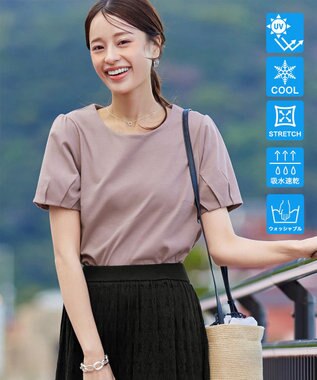 Tiaclasse 【UVケア・接触冷感】“あまラク” タックパフスリーブカットソートップス ピンクモカ