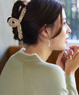 Tiaclasse ツイードパールクリップ ベージュ