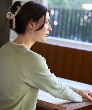 Tiaclasse ツイードパールクリップ ベージュ