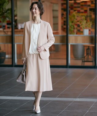 自由区 【XSサイズ～/洗える】ダブルフェイススーティング ノーカラージャケット ピンク系