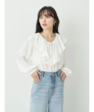 earth music&ecology ラッフルカラーブラウス Off White