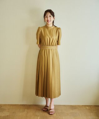 #Newans 〈花乃まりあさんコラボ〉ワイドプリーツワンピース ブラウン