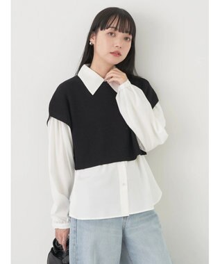 earth music&ecology ＳＥＴ２点ニットベスト＋シャツ Black
