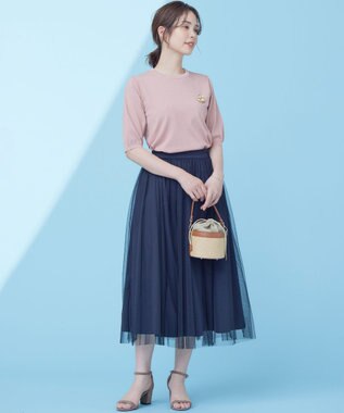 組曲 L 【WEB限定・2SET】シャイニーラメニット×チュールスカート ローズ系