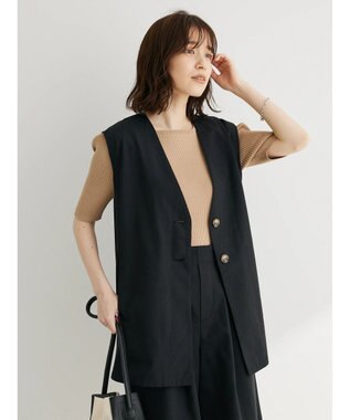 Green Parks 綿麻混シングルミディ丈ベスト Black