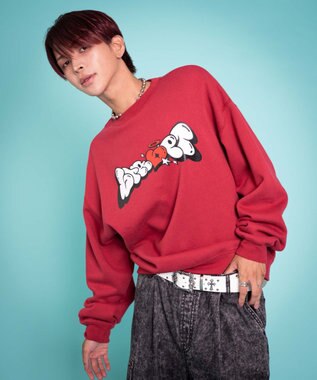 WEGO 【ユニセックス着用ITEM/MLサイズ展開】ハートモチーフプルオーバー レッド