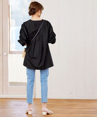 Tiaclasse L 【洗える】ギャザーパフスリーブチュニックブラウス ブラック