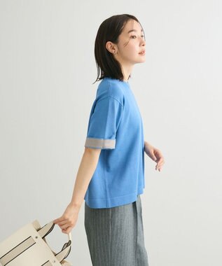 Green Parks 袖裏配色５分袖ニットプルオーバー Blue