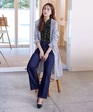 Tiaclasse 【新色追加・洗える】フレアスリーブ花柄リボンブラウス ブラック