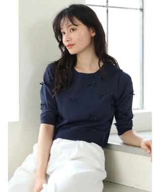 Green Parks ・ＡＮＤ　ＳＥＡＲＣＨ　メニーリボン５分袖ニット Navy