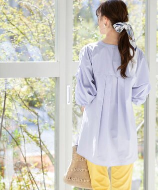 Tiaclasse L 【洗える】ギャザーパフスリーブチュニックブラウス ラベンダー