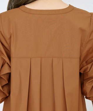 Tiaclasse L 【洗える】ギャザーパフスリーブチュニックブラウス ブラウン