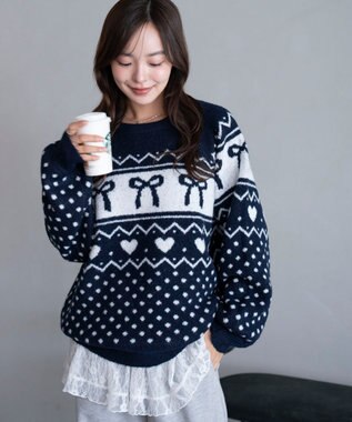 WEGO 【2025年秋冬新作】フラッフィーグラフィックニットBIGプルオーバー 柄5