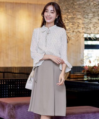 Tiaclasse 【新色追加・洗える】フレアスリーブ花柄リボンブラウス ホワイト