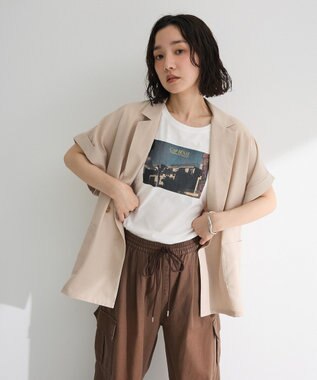 Green Parks 麻調合繊フレンチスリーブジャケット Light Beige