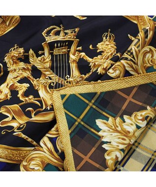 Marca 【Marcaオリジナル】オーナメントチェック 大判 シルクツイル スカーフ グリーン×ブラウン