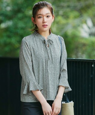 Tiaclasse 【新色追加・洗える】フレアスリーブ花柄リボンブラウス ライトグリーン