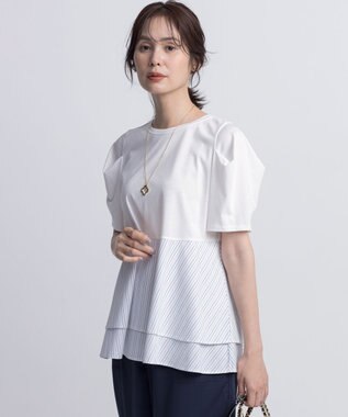 組曲 L シャツコンビティアード カットソー マルチストライプ系