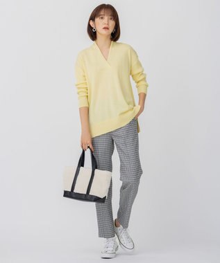 23区 ウールミルドストレッチチェック テーパードパンツ モノトーンチェック