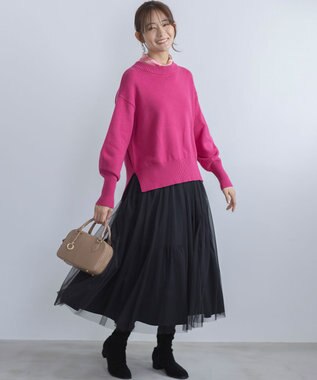 組曲 コットンカシミヤ混 クルーネックニット ラズベリー系