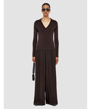 JOSEPH 【洗える】サティニーリブ　ロングスリーブポロニット Ebony