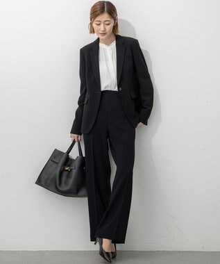 23区 【セットアップ対応/洗える】トリアセダブルジョーゼット テーラード ジャケット ブラック系