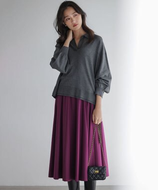 組曲 S 【加藤ローサさん着用】ポロ襟ストレッチニット グレー系