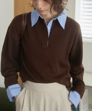 WEGO 【ANGIE VINTAGE】シャツ襟 ドッキング　フェイクレイヤード ニット トップス ブラウンその他