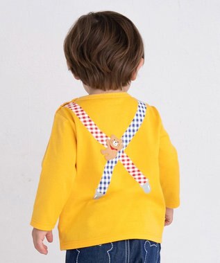 MIKI HOUSE HOT BISCUITS 【80-120cm】サスペンダーだまし絵 長袖Tシャツ 黄
