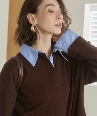 WEGO 【ANGIE VINTAGE】シャツ襟 ドッキング　フェイクレイヤード ニット トップス ブラウンその他