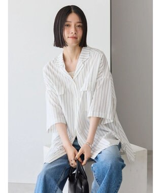 AMERICAN HOLIC 接触冷感＋ＵＶカットＷポケットＢＩＧシャツチュニック Stripe Ivory