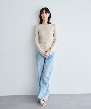 YECCA VECCA 袖口シアーリブニット Light Beige