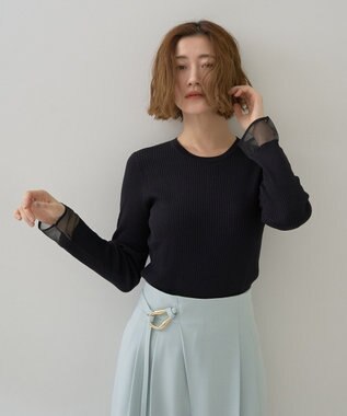 YECCA VECCA 袖口シアーリブニット Black