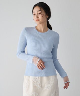 YECCA VECCA 袖口シアーリブニット Sax