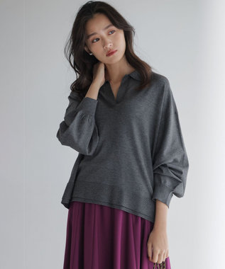 【加藤ローサさん着用】ポロ襟ストレッチニット