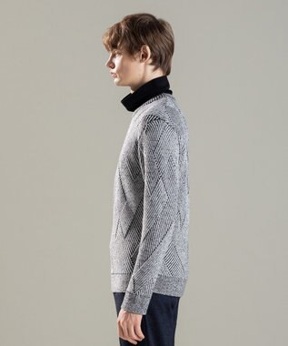 JOSEPH HOMME ビッグジオメトリージャガード　クルーネック ライトグレー系