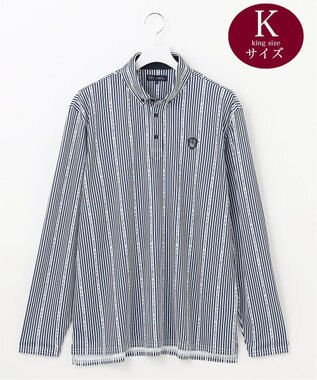 23区GOLF 【キングサイズ】ロゴストライプ 長袖シャツ ネイビー系2