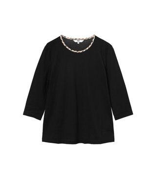 DAKS ハウスチェックトリム七分袖カットソー ブラック