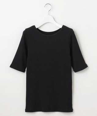 自由区 【洗える】ソフトリブ5分袖 Tシャツ ブラック