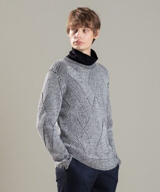 JOSEPH HOMME ビッグジオメトリージャガード　クルーネック ライトグレー系