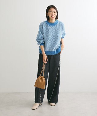 Green Parks ベロアモールモックネックニットプルオーバー Blue