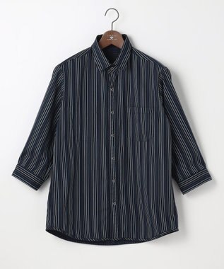 JOSEPH ABBOUD 【2WAY・リバーシブル・七分袖】リバーシブルストライプ シャツ ネイビー系1