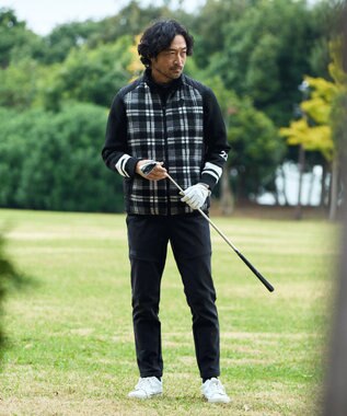 23区GOLF 【MEN】両面使える！チェック×無地 ダウンベスト ブラック系