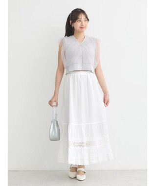earth music&ecology チュールドッキングノースリカーディガン Light Gray